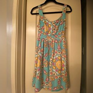 Judith March Anthropologie teal/pink paisley dress MEDIUM VGUC